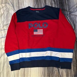 Polo Ralph Lauren USA Flag Logo Crewneck Sweatshirt Mens L Red Blue